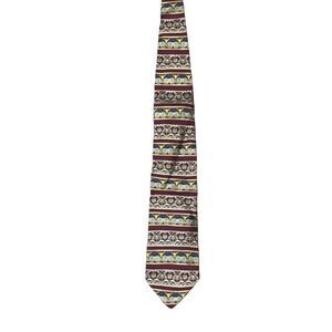 Roundtree & Yorke Mens 100% Silk Neck Tie Geometric‎ Scroll Print Burgundy Gold